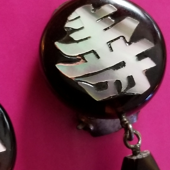 Relisted -vintage Chinese inlay clip earrings tortoiseshell - Picture 8 of 12